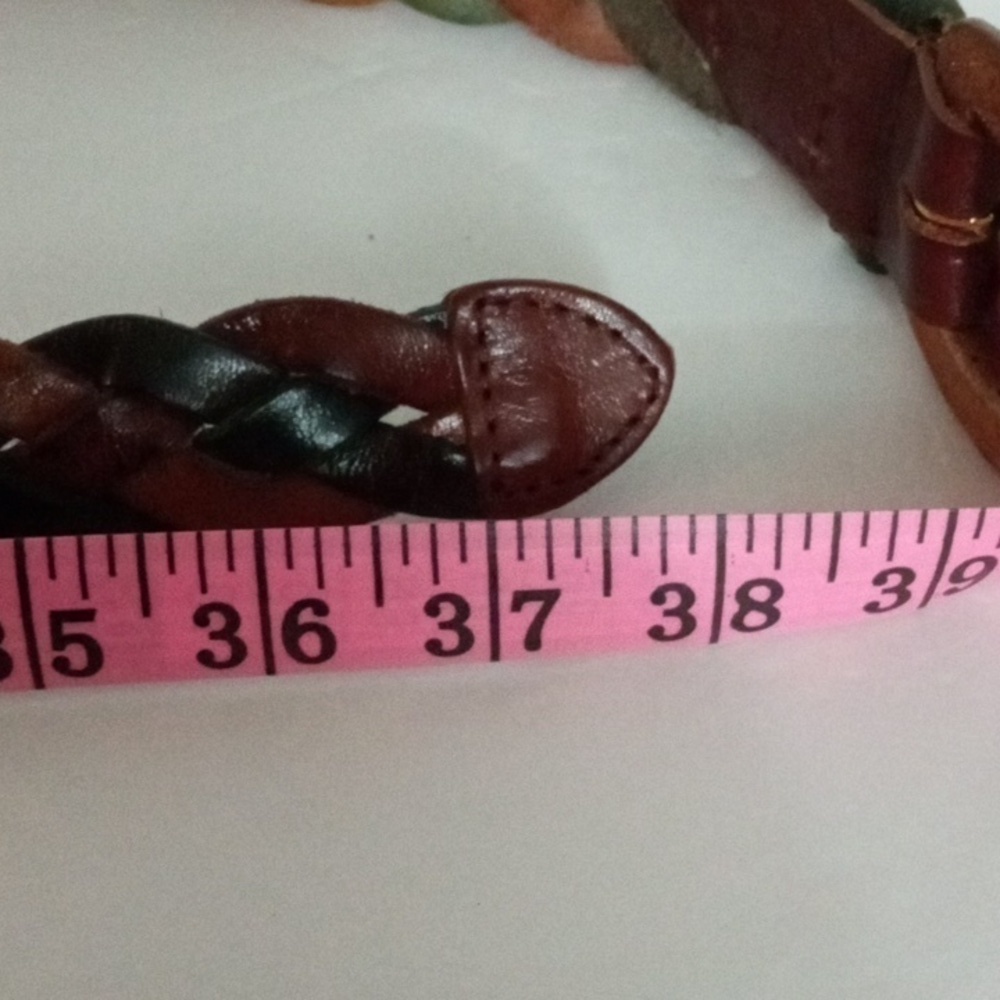 Women's Braided Leather Belt sz L Tan Dark Green Brown Preowned - Picture 5 of 5